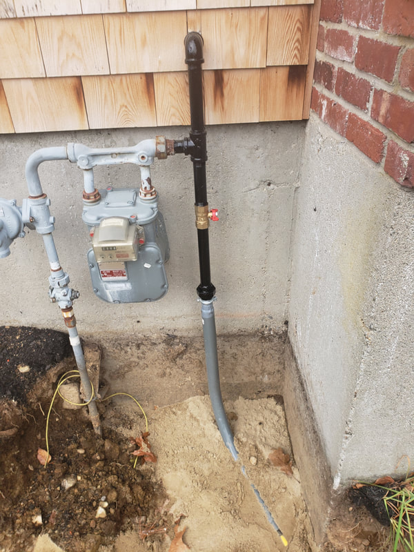 Natural gas piping installation outside of house